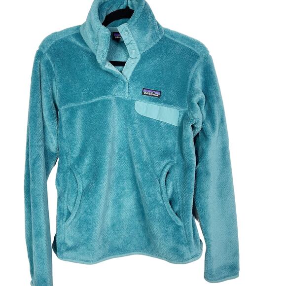 Patagonia Womens Small Teal Blue Re-Tool Snap-T Pullover Sweatshirt Fuzzy Fleece - Picture 1 of 8